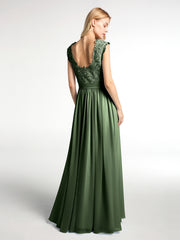 Lace Bodice Chiffon Skirt Long Dresses Olive Green