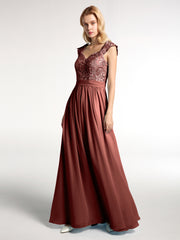 Lace Bodice Chiffon Skirt Long Dresses Terracotta