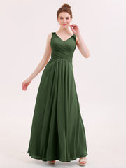 Full Length Chiffon Bridesmaid Dresses Olive Green