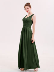 Full Length Chiffon Bridesmaid Dresses Olive Green