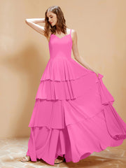 Boho Long Chiffon Gown with Ruffles Azalea
