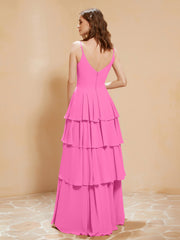 Boho Long Chiffon Gown with Ruffles Azalea