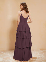 Boho Long Chiffon Gown with Ruffles Cabernet