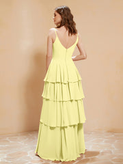 Boho Long Chiffon Gown with Ruffles Daffodil
