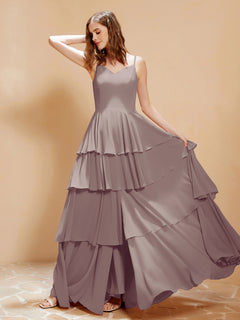 Boho Long Chiffon Gown with Ruffles Dusk