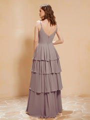 Boho Long Chiffon Gown with Ruffles Dusk