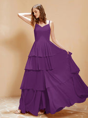 Boho Long Chiffon Gown with Ruffles Grape