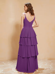 Boho Long Chiffon Gown with Ruffles Grape