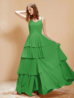 Boho Long Chiffon Gown with Ruffles Green