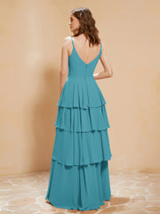 Boho Long Chiffon Gown with Ruffles Jade
