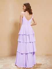 Boho Long Chiffon Gown with Ruffles Lilac