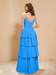 Boho Long Chiffon Gown with Ruffles Ocean Blue