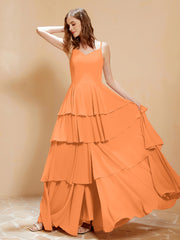 Boho Long Chiffon Gown with Ruffles Orange