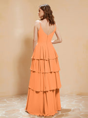 Boho Long Chiffon Gown with Ruffles Orange