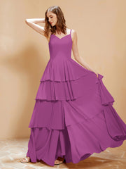Boho Long Chiffon Gown with Ruffles Orchid