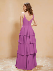 Boho Long Chiffon Gown with Ruffles Orchid