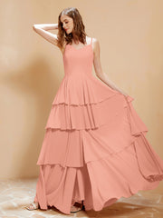 Boho Long Chiffon Gown with Ruffles Papaya