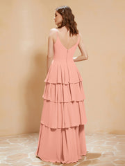 Boho Long Chiffon Gown with Ruffles Papaya
