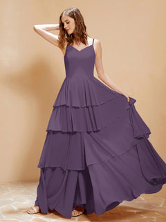 Boho Long Chiffon Gown with Ruffles Plum