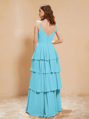 Boho Long Chiffon Gown with Ruffles Pool