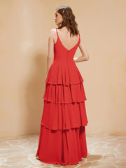 Boho Long Chiffon Gown with Ruffles Red