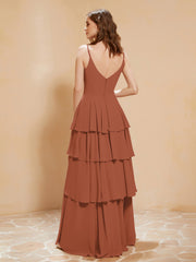 Boho Long Chiffon Gown with Ruffles Rust