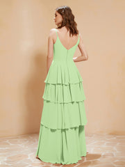 Boho Long Chiffon Gown with Ruffles Sage