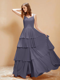 Boho Long Chiffon Gown with Ruffles Stormy