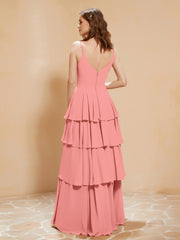 Boho Long Chiffon Gown with Ruffles Sunset