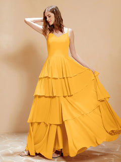 Boho Long Chiffon Gown with Ruffles Tangerine