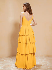 Boho Long Chiffon Gown with Ruffles Tangerine