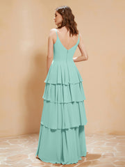 Boho Long Chiffon Gown with Ruffles Turquoise