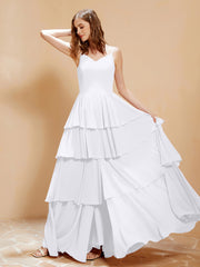 Boho Long Chiffon Gown with Ruffles White
