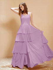 Boho Long Chiffon Gown with Ruffles Wisteria