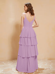 Boho Long Chiffon Gown with Ruffles Wisteria
