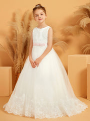 Ball-Gown Lace Applique Tulle Flower Girl Dress