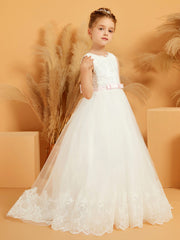 Ball-Gown Lace Applique Tulle Flower Girl Dress
