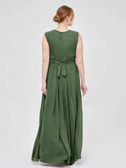 Chiffon FAUX-WRAP Dresses with Bow Olive Green