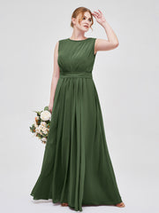 Chiffon FAUX-WRAP Dresses with Bow Olive Green
