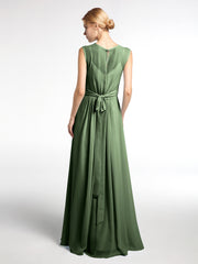 Chiffon FAUX-WRAP Dresses with Bow Olive Green