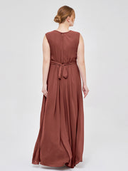 Chiffon FAUX-WRAP Dresses with Bow Terracotta