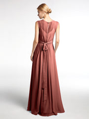 Chiffon FAUX-WRAP Dresses with Bow Terracotta