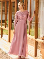 Lace To Long Sleeves Pleated Dress Dusty Rose