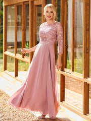 Lace To Long Sleeves Pleated Dress Dusty Rose