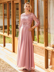 Lace To Long Sleeves Pleated Dress Dusty Rose