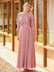 Lace To Long Sleeves Pleated Dress Dusty Rose