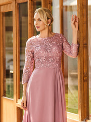 Lace To Long Sleeves Pleated Dress Dusty Rose