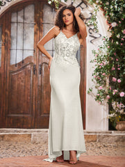 V-neck Sheath Corset Bodice Jersey Long Gowns Ivory