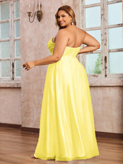 Lace and Tulle Long Strapless Dresses Lemon