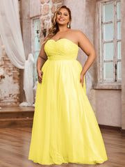 Lace and Tulle Long Strapless Dresses Lemon